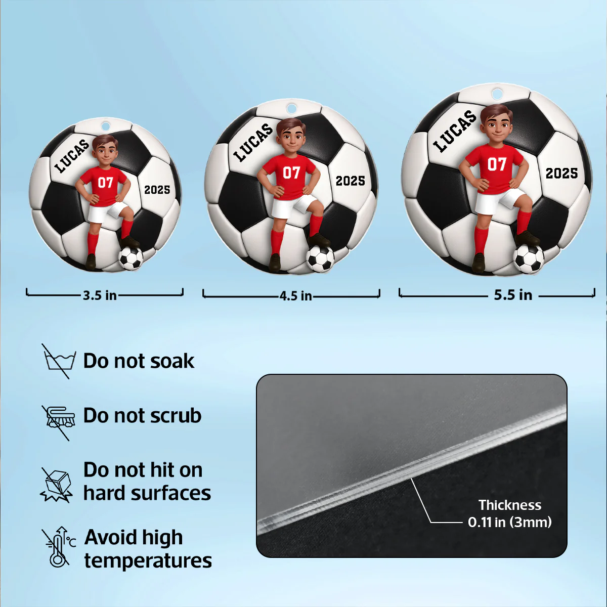 Soccer Girl Boy 3D Effect - Personalized Acrylic Ornament - Image 11