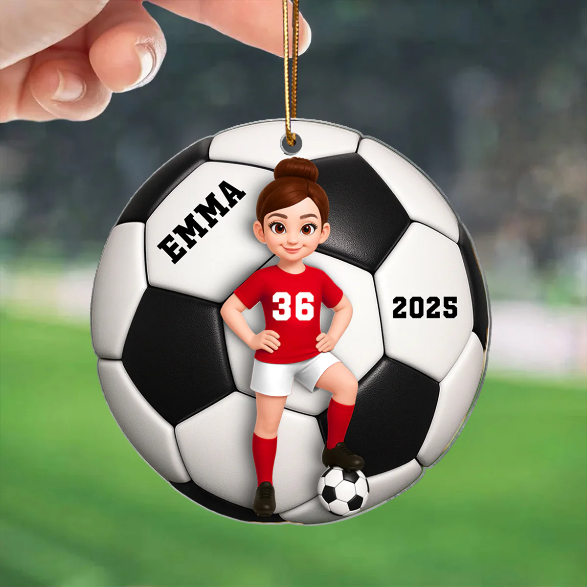 Soccer Girl Boy 3D Effect - Personalized Acrylic Ornament - Image 2
