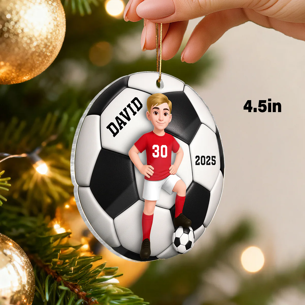 Soccer Girl Boy 3D Effect - Personalized Acrylic Ornament - Christmas Gift For Daughter, Gift For Son - Image 2