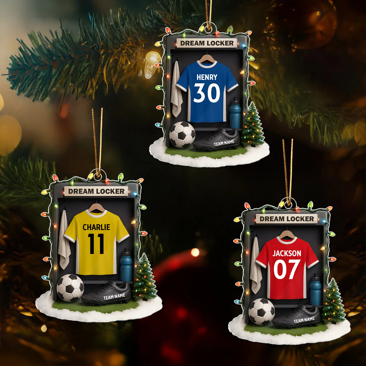Soccer Jersey Dream Locker Festive Vibe - Personalized Acrylic Ornament - Christmas Gift for Sons, Daughters, Grandkids - Image 4