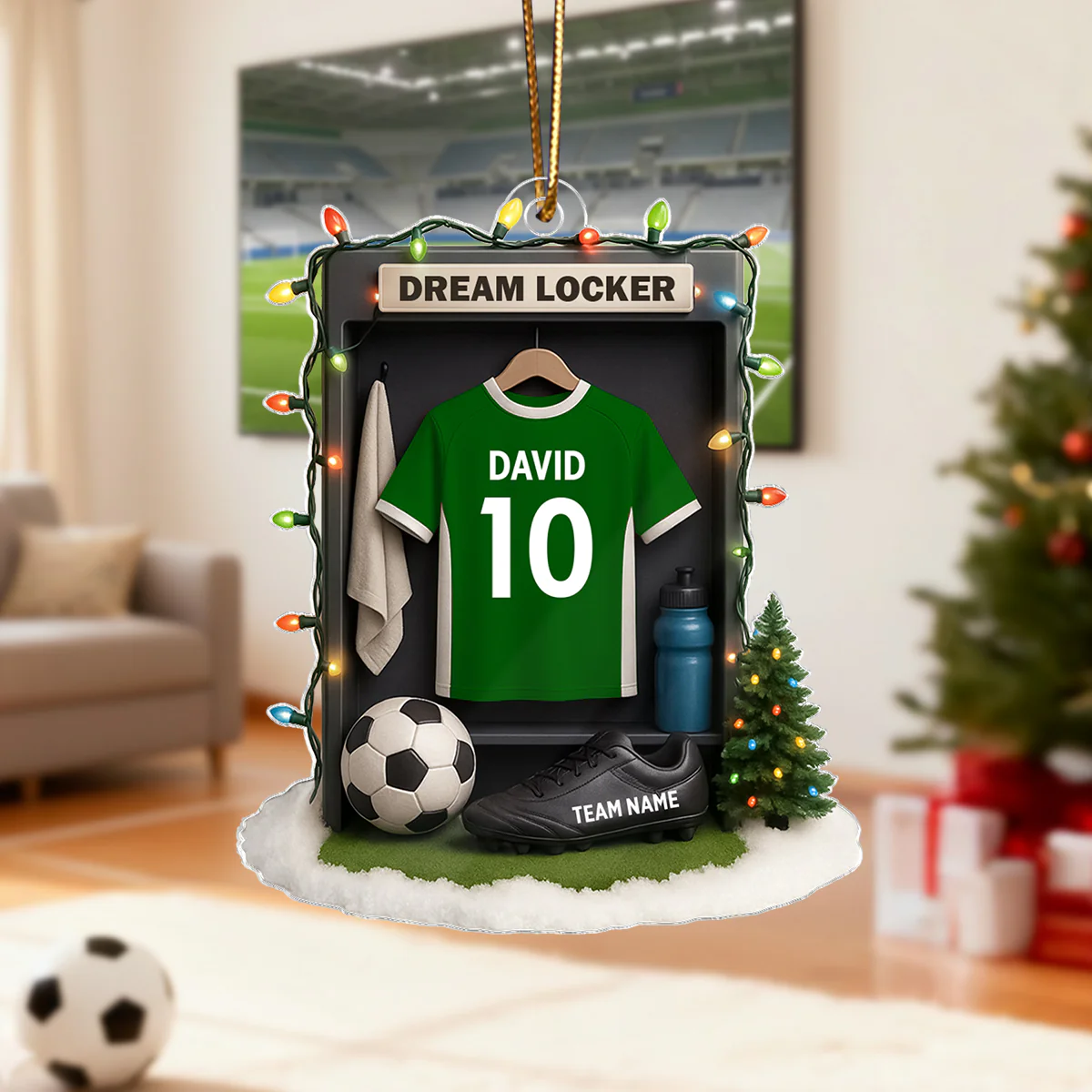 Soccer Jersey Dream Locker Festive Vibe - Personalized Acrylic Ornament - Christmas Gift for Sons, Daughters, Grandkids - Image 5