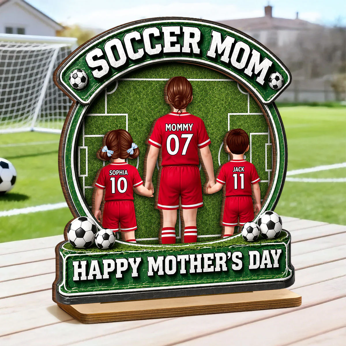 Soccer Mom Back View And Kids - Personalized 2-Layered Wooden Plaque - Heartfelt Gift For Soccer Mom, Gift For Wife - Image 2