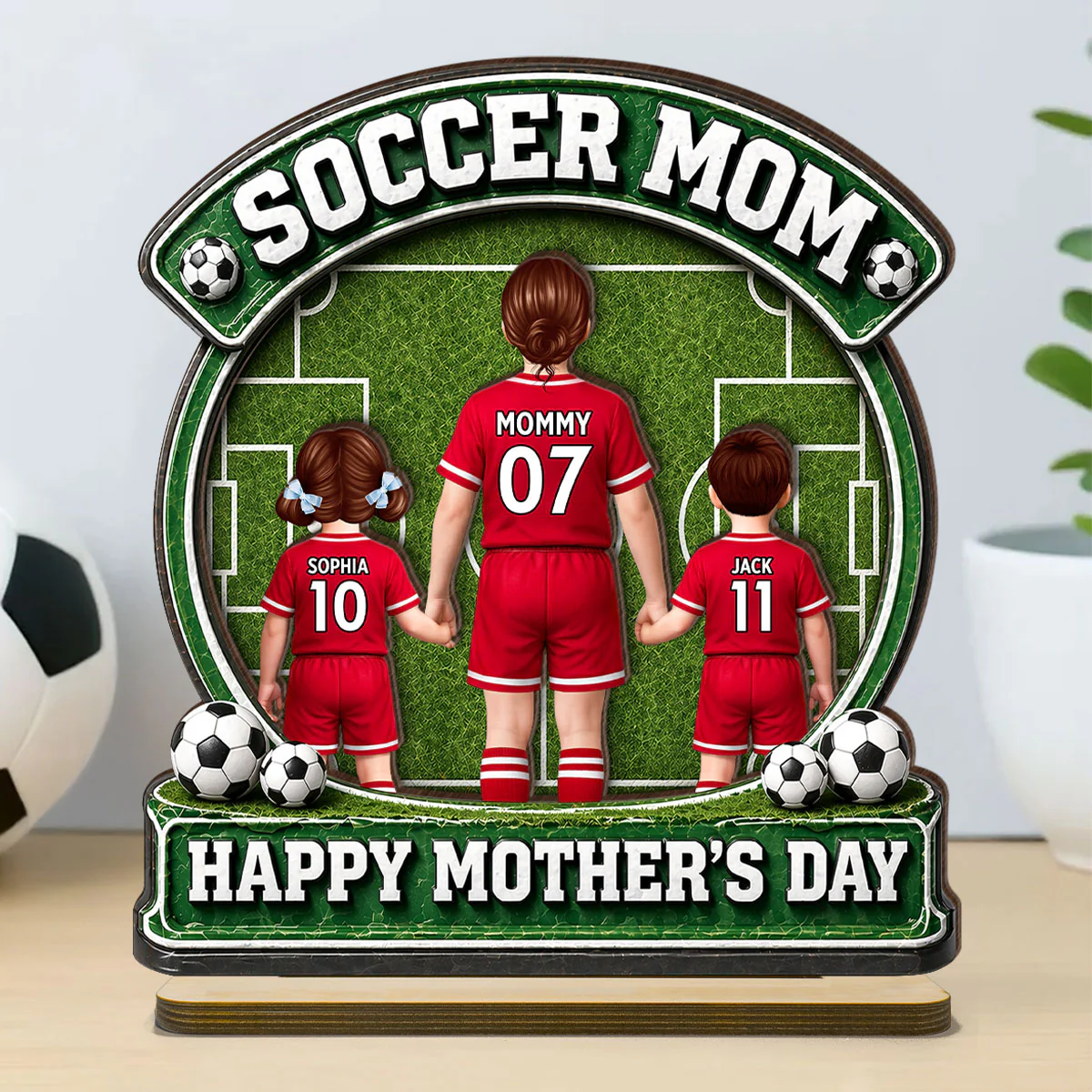 Soccer Mom Back View And Kids - Personalized 2-Layered Wooden Plaque - Heartfelt Gift For Soccer Mom, Gift For Wife - Image 3