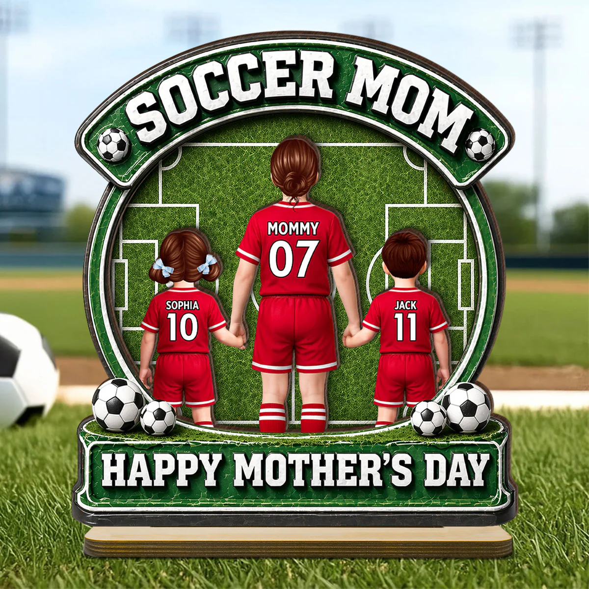Soccer Mom Back View And Kids - Personalized 2-Layered Wooden Plaque - Heartfelt Gift For Soccer Mom, Gift For Wife - Image 4