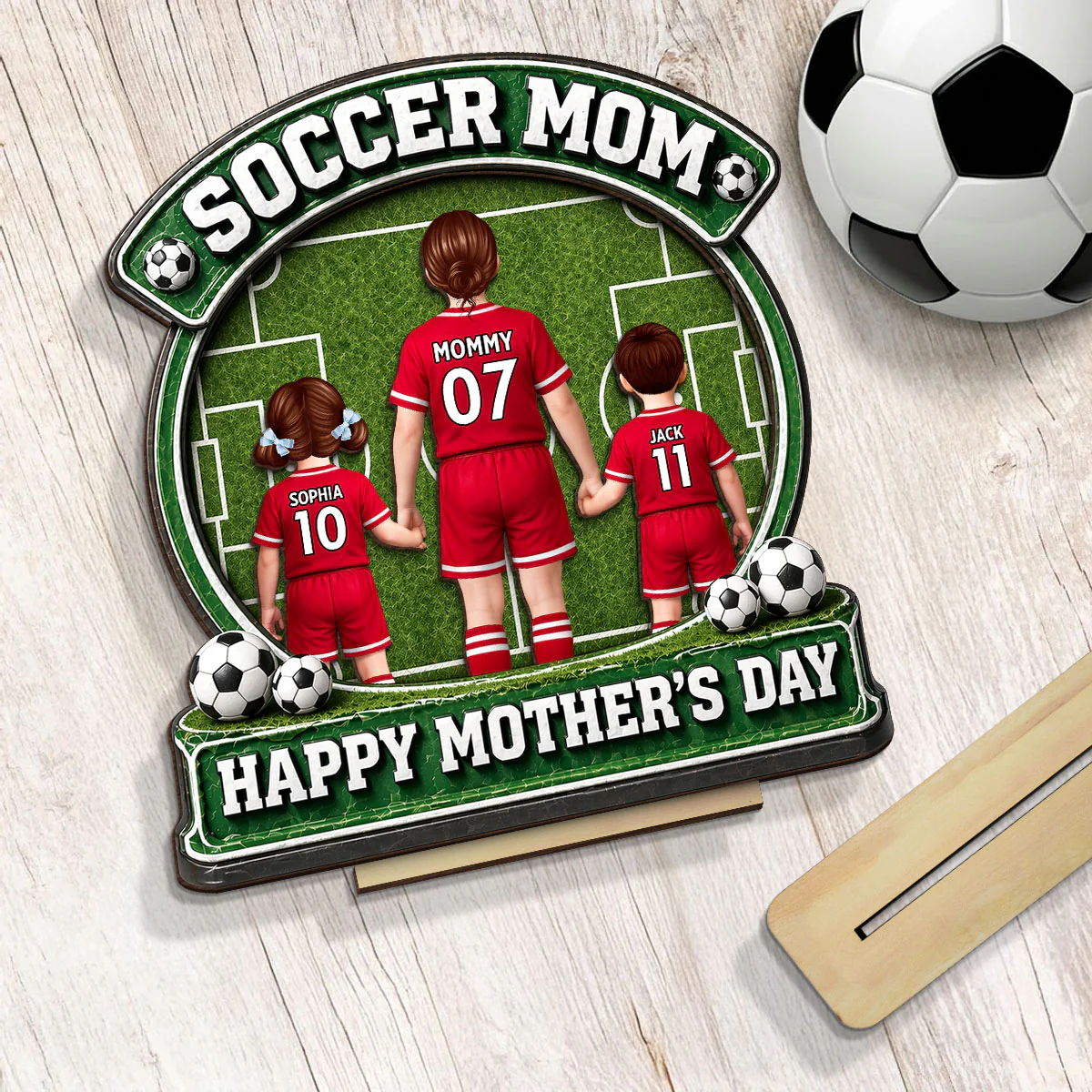 Soccer Mom Back View And Kids - Personalized 2-Layered Wooden Plaque - Heartfelt Gift For Soccer Mom, Gift For Wife - Image 5