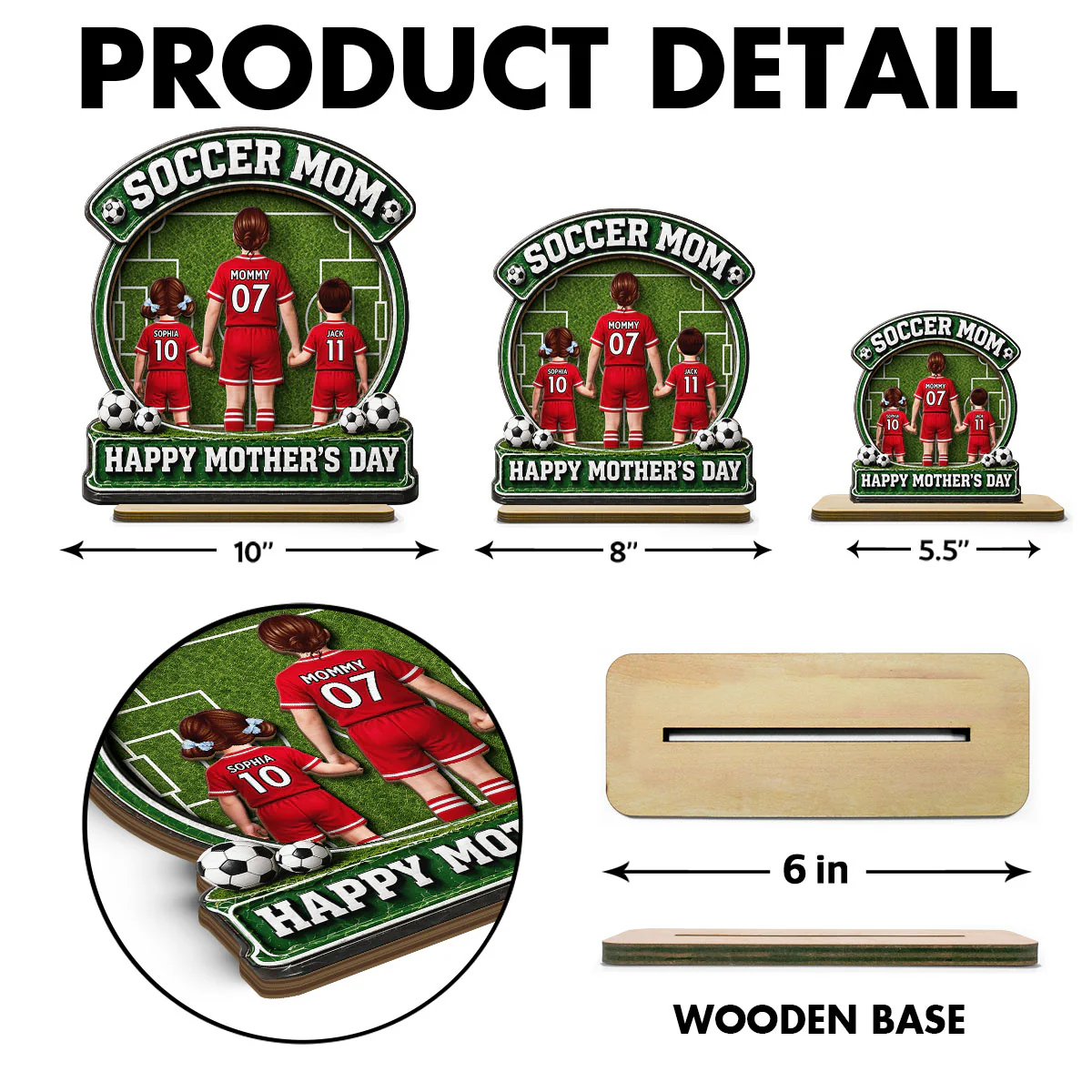 Soccer Mom Back View And Kids - Personalized 2-Layered Wooden Plaque - Heartfelt Gift For Soccer Mom, Gift For Wife - Image 7