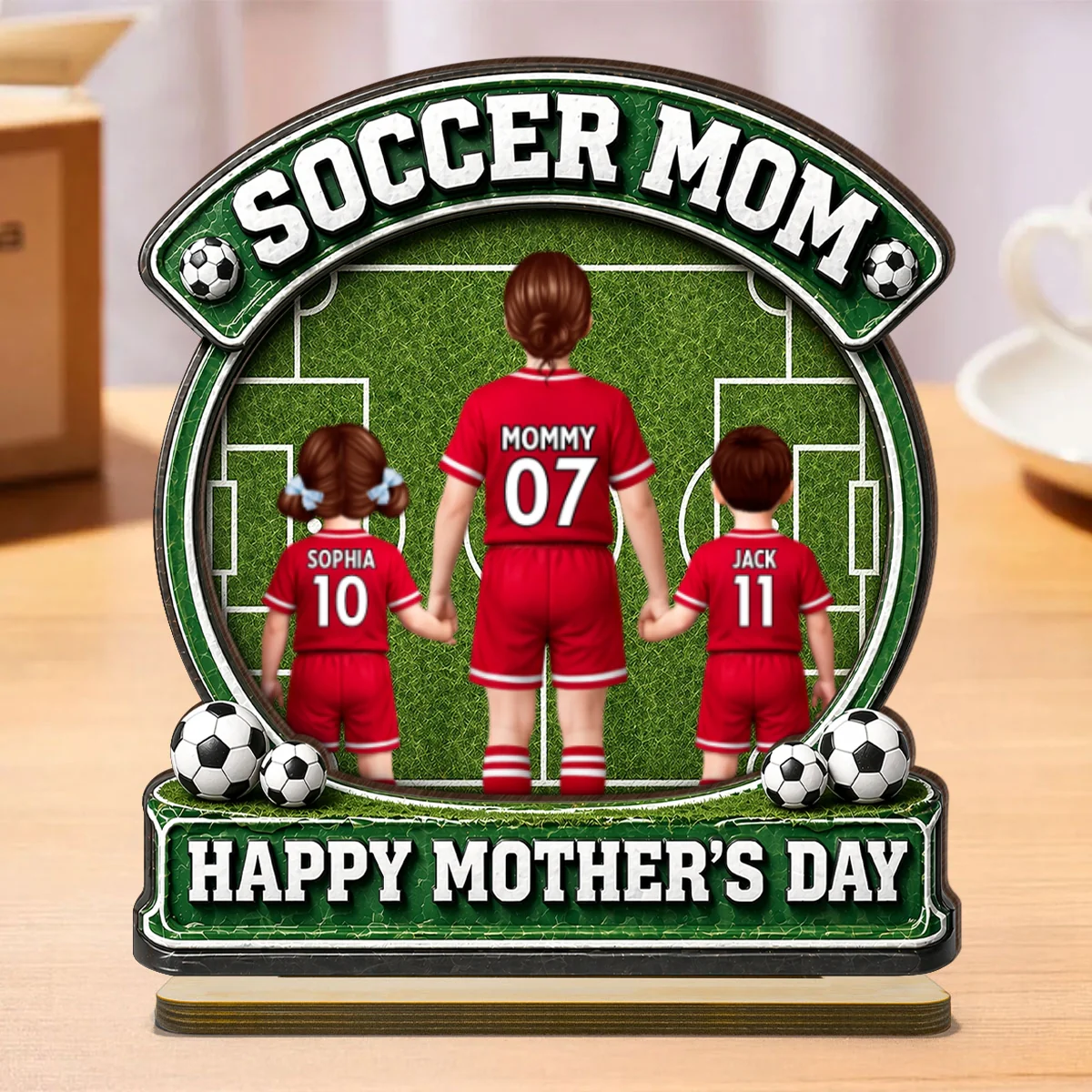 Soccer Mom Back View And Kids - Personalized 2-Layered Wooden Plaque - Heartfelt Gift For Soccer Mom, Gift For Wife - Image 9