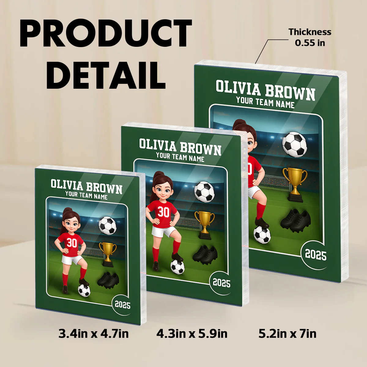 Soccer Player Toy Box Action Figure 3D Effect - Personalized Acrylic Block - Image 11