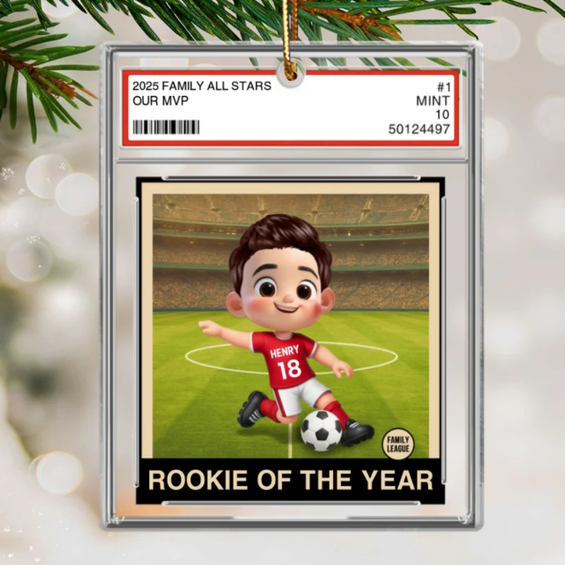 Soccer Rookie Of The Year Kid All Star Trading Card Style - Personalized Acrylic Ornament - Christmas Gift For Kids, Grandchildren - Image 9