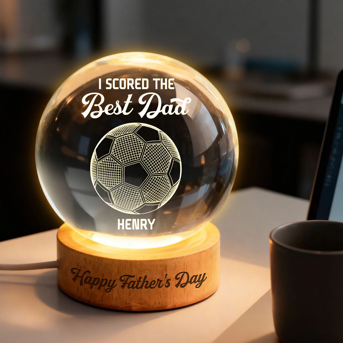Soccer We Scored The Best Dad Illusion - Personalized Crystal Ball LED Night Light - Gift For Dad - Image 5