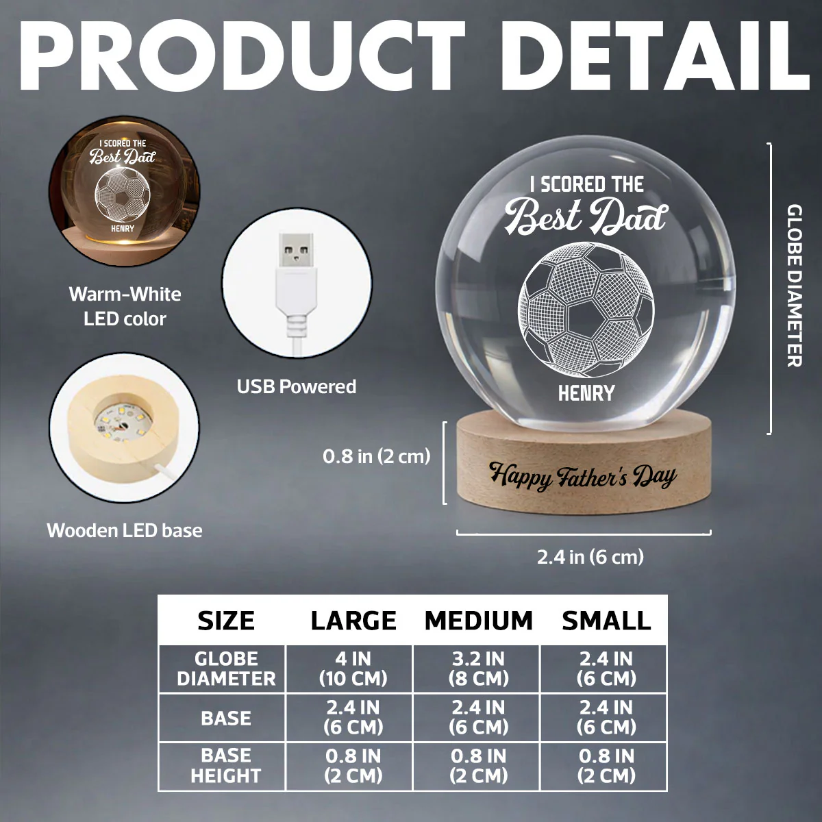 Soccer We Scored The Best Dad Illusion - Personalized Crystal Ball LED Night Light - Gift For Dad - Image 7