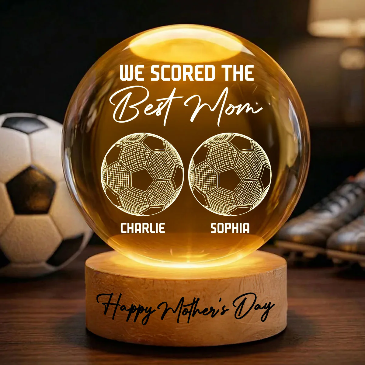 Soccer We Scored The Best Mom Illusion - Personalized Crystal Ball LED Night Light - Mother's Day Gift For Mom, Wife - Image 2