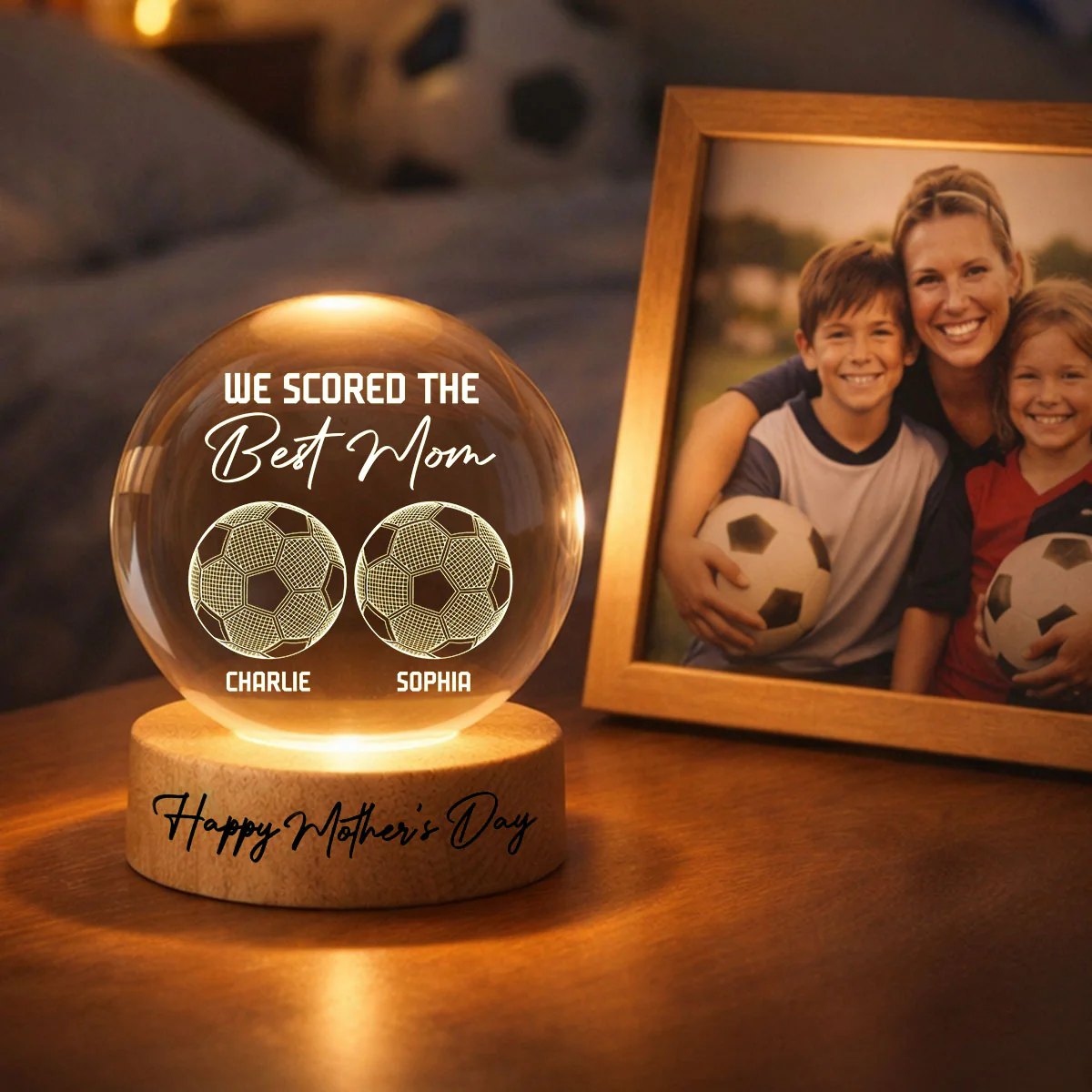 Soccer We Scored The Best Mom Illusion - Personalized Crystal Ball LED Night Light - Mother's Day Gift For Mom, Wife - Image 5