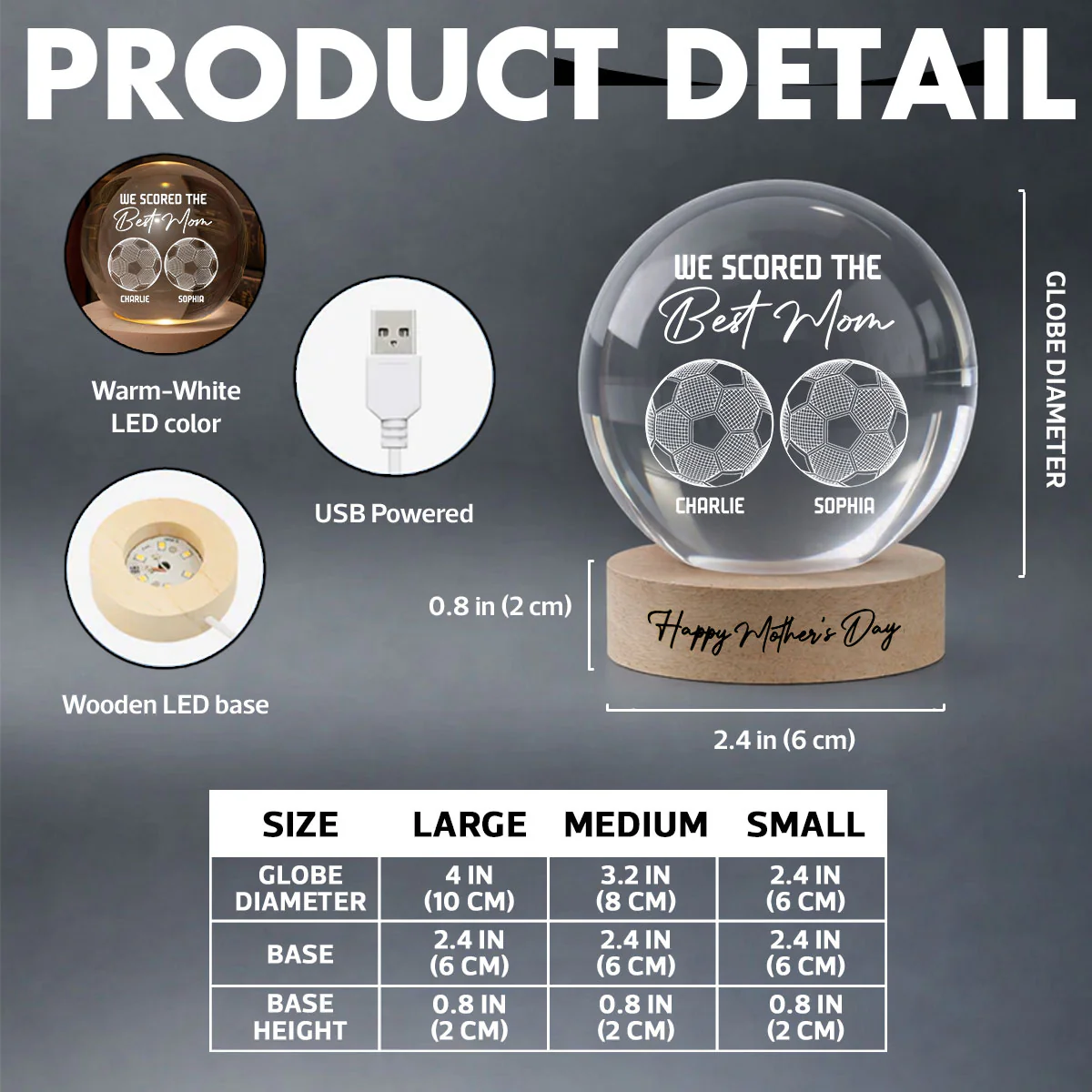 Soccer We Scored The Best Mom Illusion - Personalized Crystal Ball LED Night Light - Mother's Day Gift For Mom, Wife - Image 6