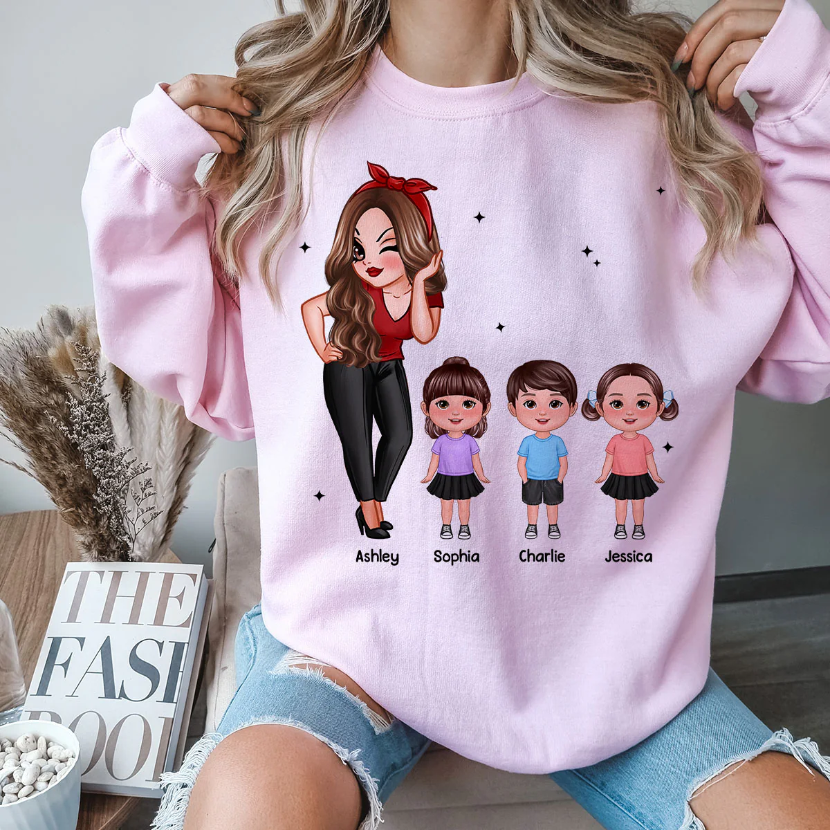 Somebody‘s Feral Aunt Mom Grandma Pretty Woman & Kids Personalized Double Sided Sweatshirt - Image 3