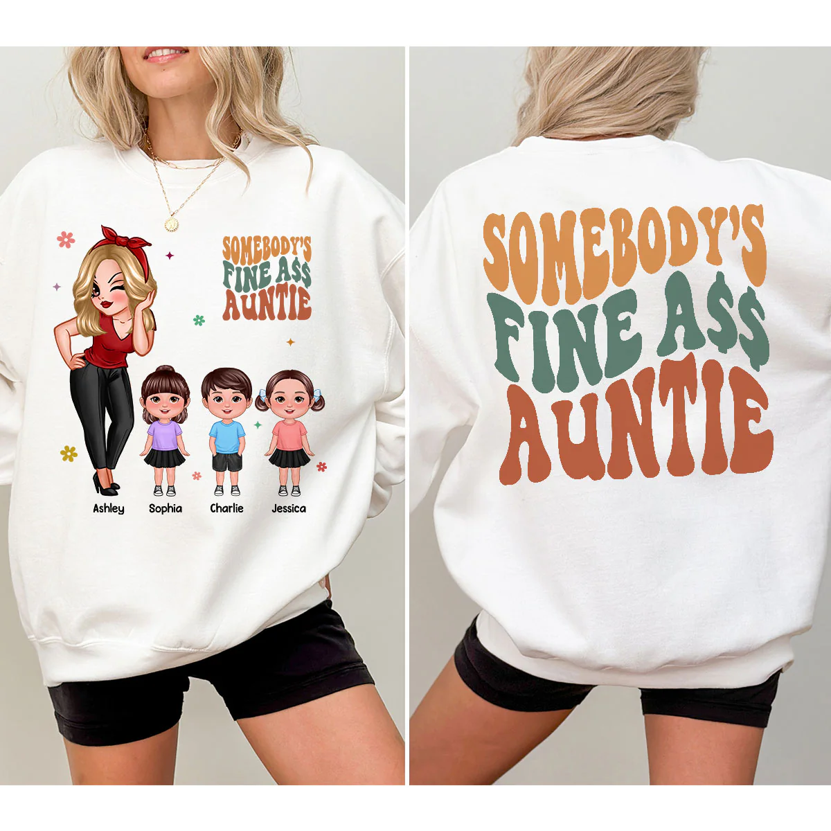 Somebody‘s Fine Grandma Mom Auntie Pretty Woman With Grandkids Personalized Double Sided Sweatshirt