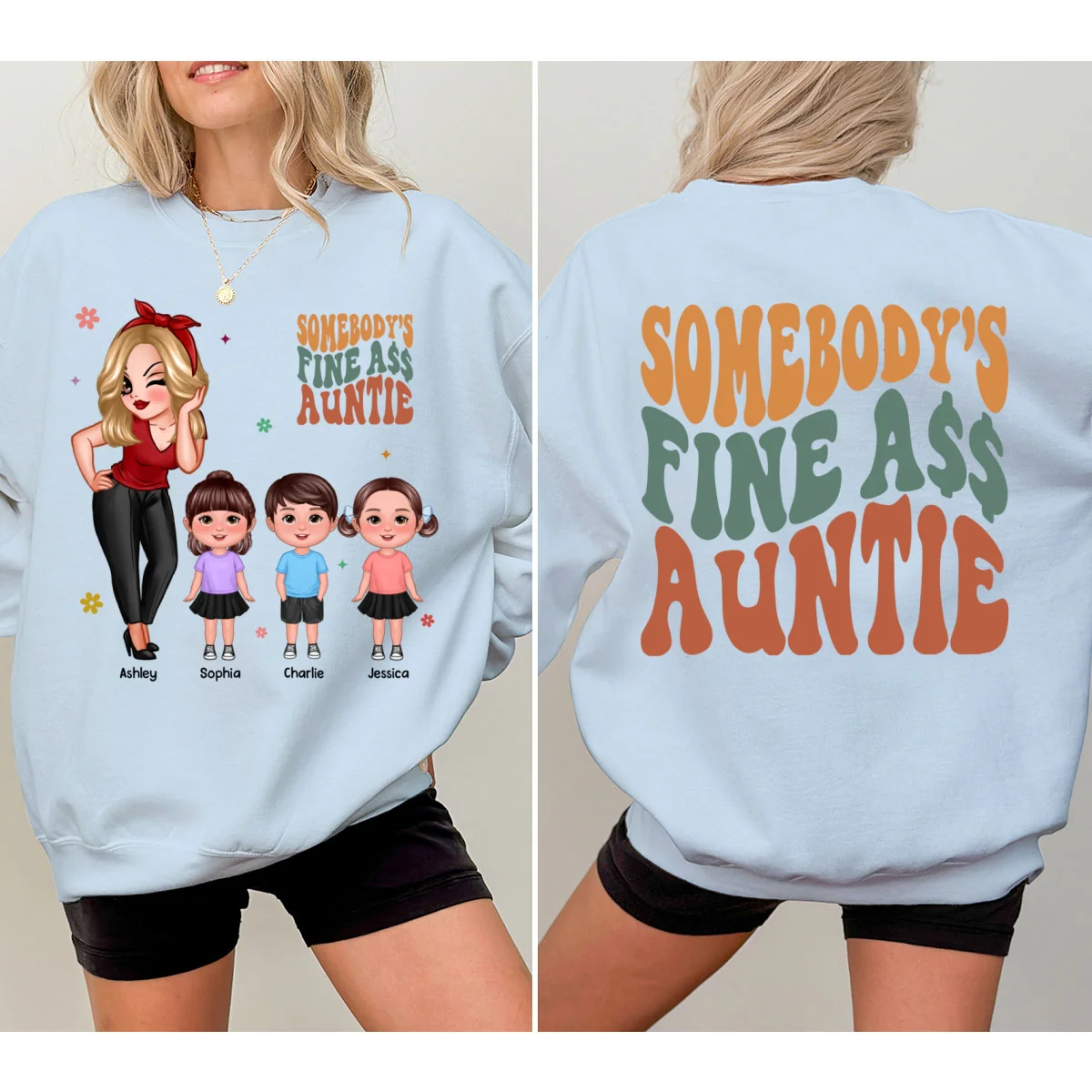 Somebody‘s Fine Grandma Mom Auntie Pretty Woman With Grandkids Personalized Double Sided Sweatshirt - Image 10