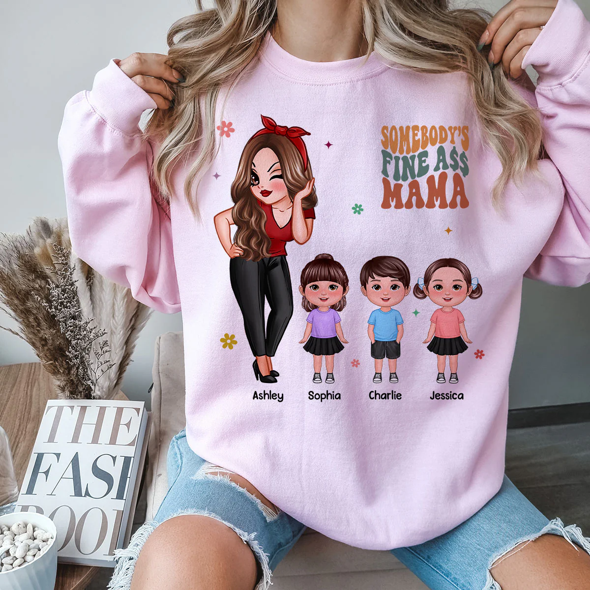 Somebody‘s Fine Grandma Mom Auntie Pretty Woman With Grandkids Personalized Double Sided Sweatshirt - Image 3
