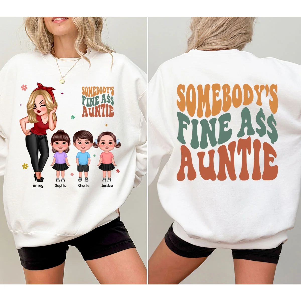 Somebody‘s Fine Grandma Mom Auntie Pretty Woman With Grandkids Personalized Double Sided Sweatshirt - Image 7
