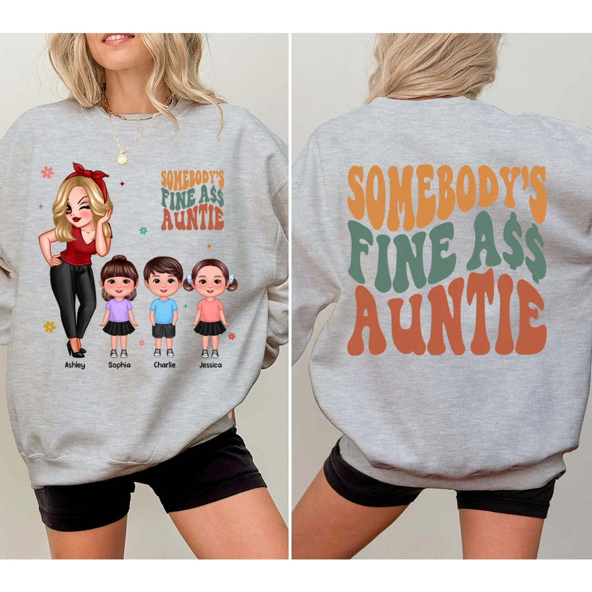 Somebody‘s Fine Grandma Mom Auntie Pretty Woman With Grandkids Personalized Double Sided Sweatshirt - Image 8