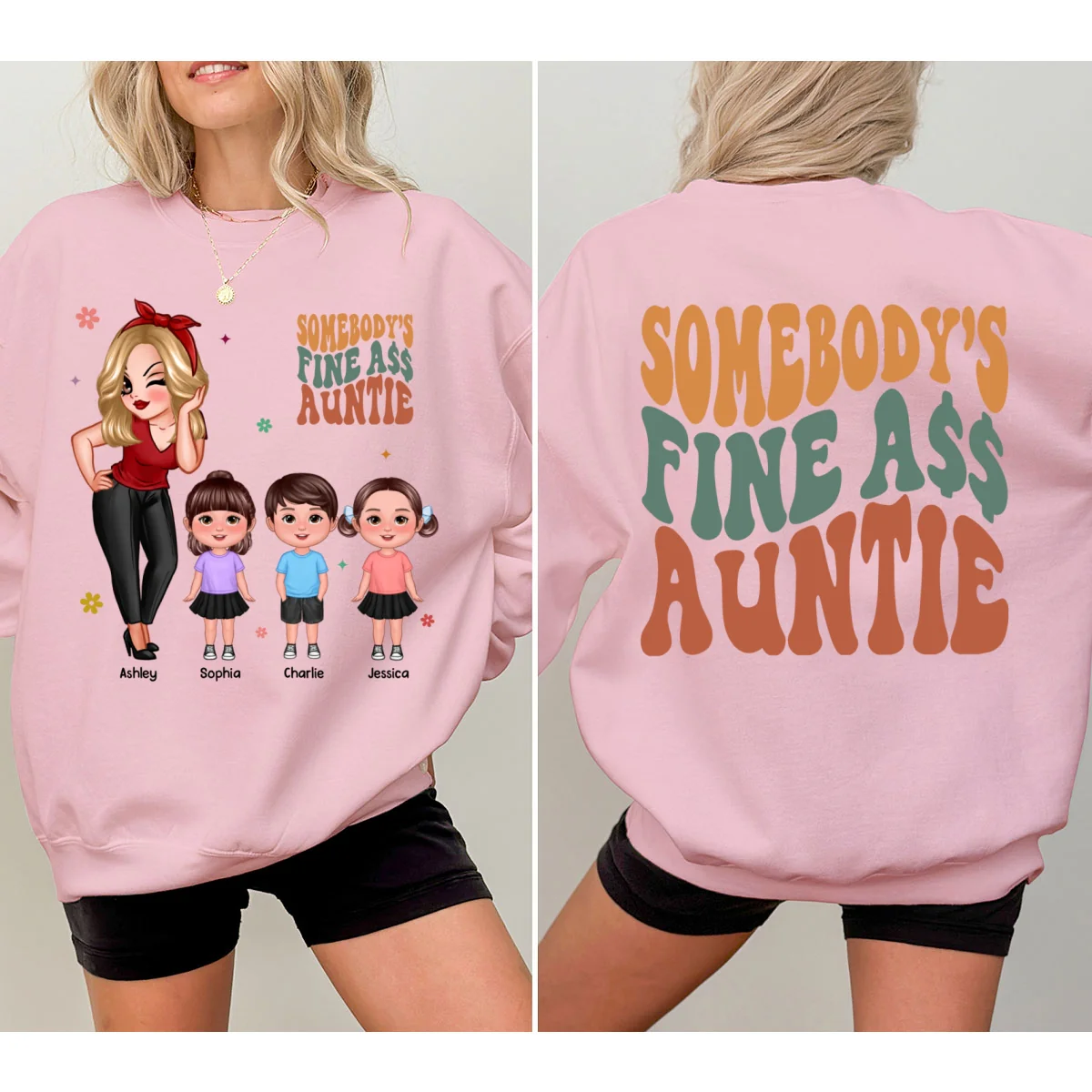 Somebody‘s Fine Grandma Mom Auntie Pretty Woman With Grandkids Personalized Double Sided Sweatshirt - Image 9
