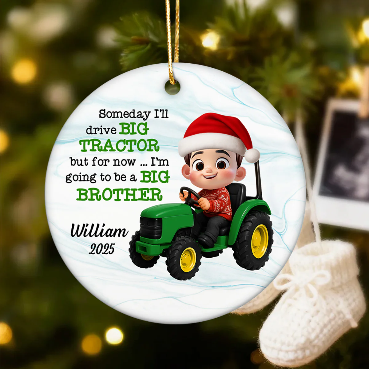 Someday I'll Drive Big Tractor Going To Be Big Brother - Personalized Ceramic Ornament - Proud New Big Siblings Gift - Image 2