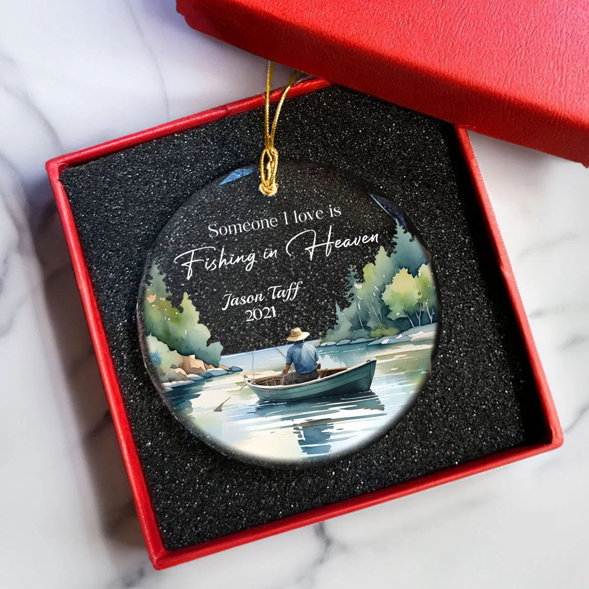 Someone I Love Is Fishing In Heaven Memorial Keepsake Personalized Glass Ornament - Image 8