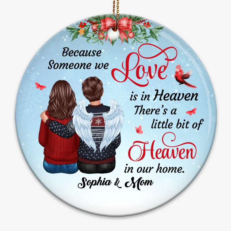 Someone We Love In Heaven Cardinal Snow Memorial Personalized Circle Ornament - Image 3