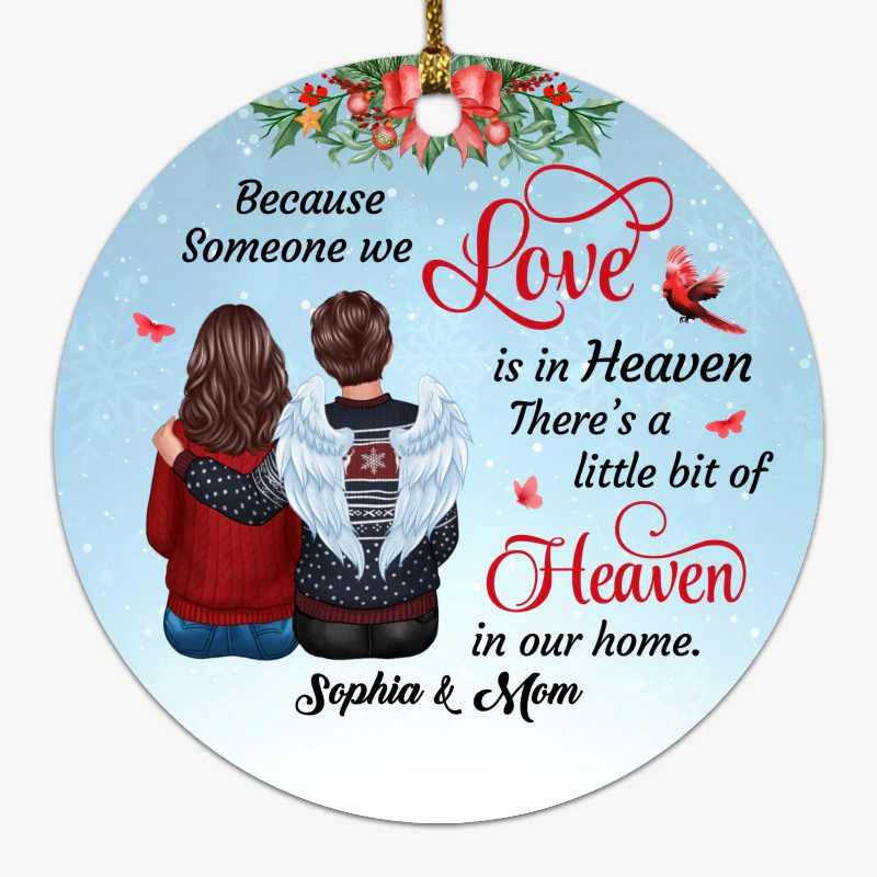 Someone We Love In Heaven Cardinal Snow Memorial Personalized Circle Ornament - Image 4