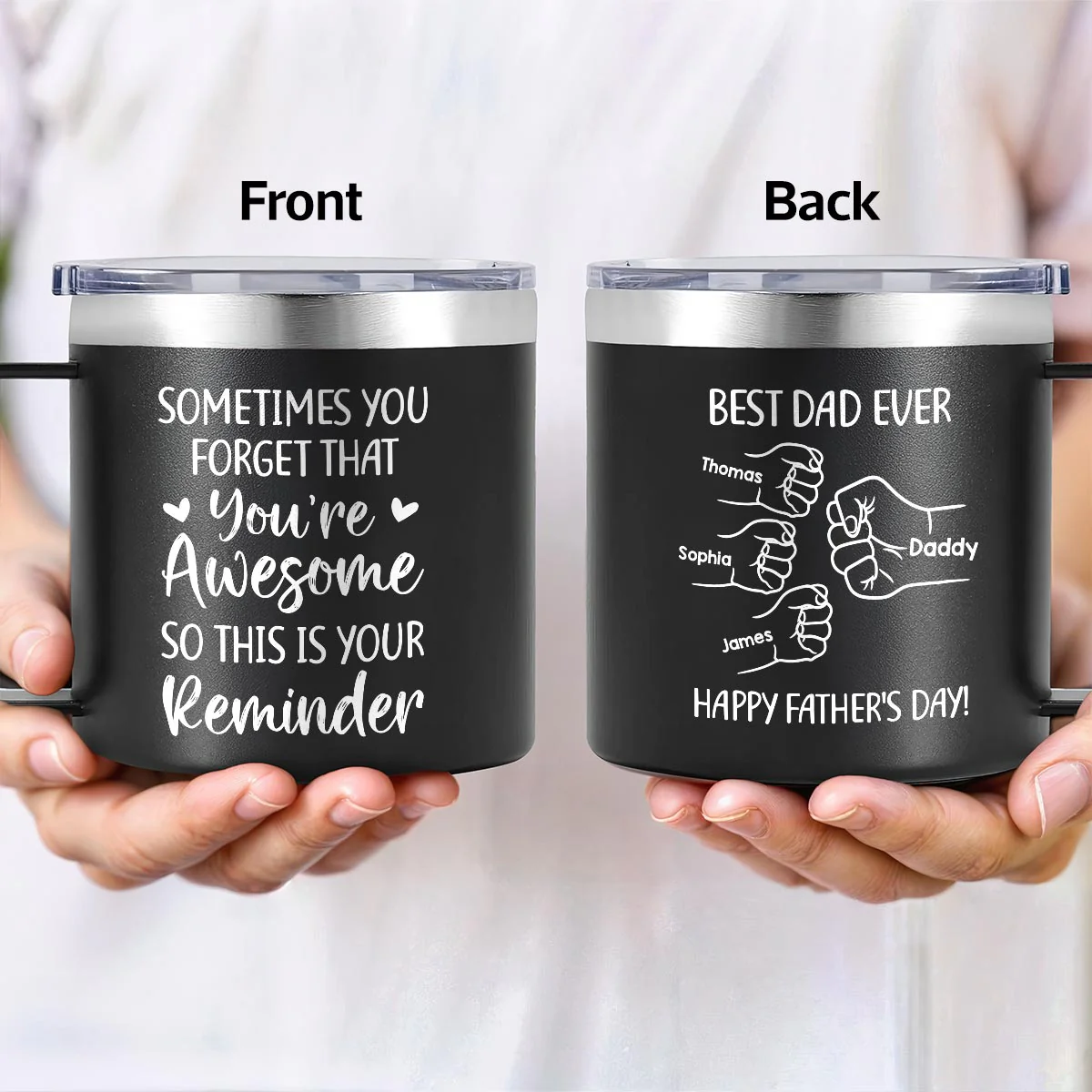 Sometimes You Forget That You're Awesome Best Dad Ever Fist Bumps - Personalized Stainless Steel Tumbler with Handle - Image 10