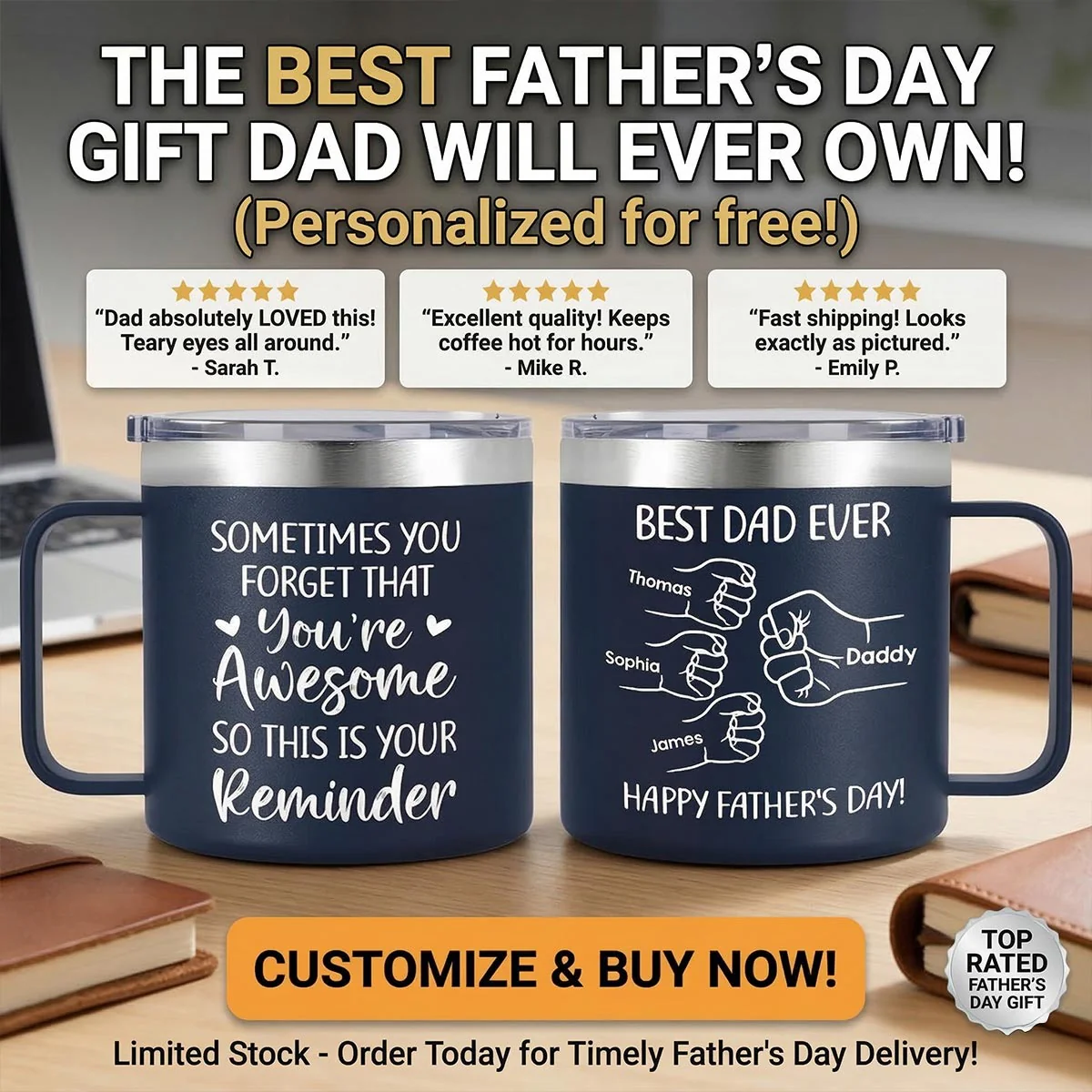 Sometimes You Forget That You're Awesome Best Dad Ever Fist Bumps - Personalized Stainless Steel Tumbler with Handle - Image 11