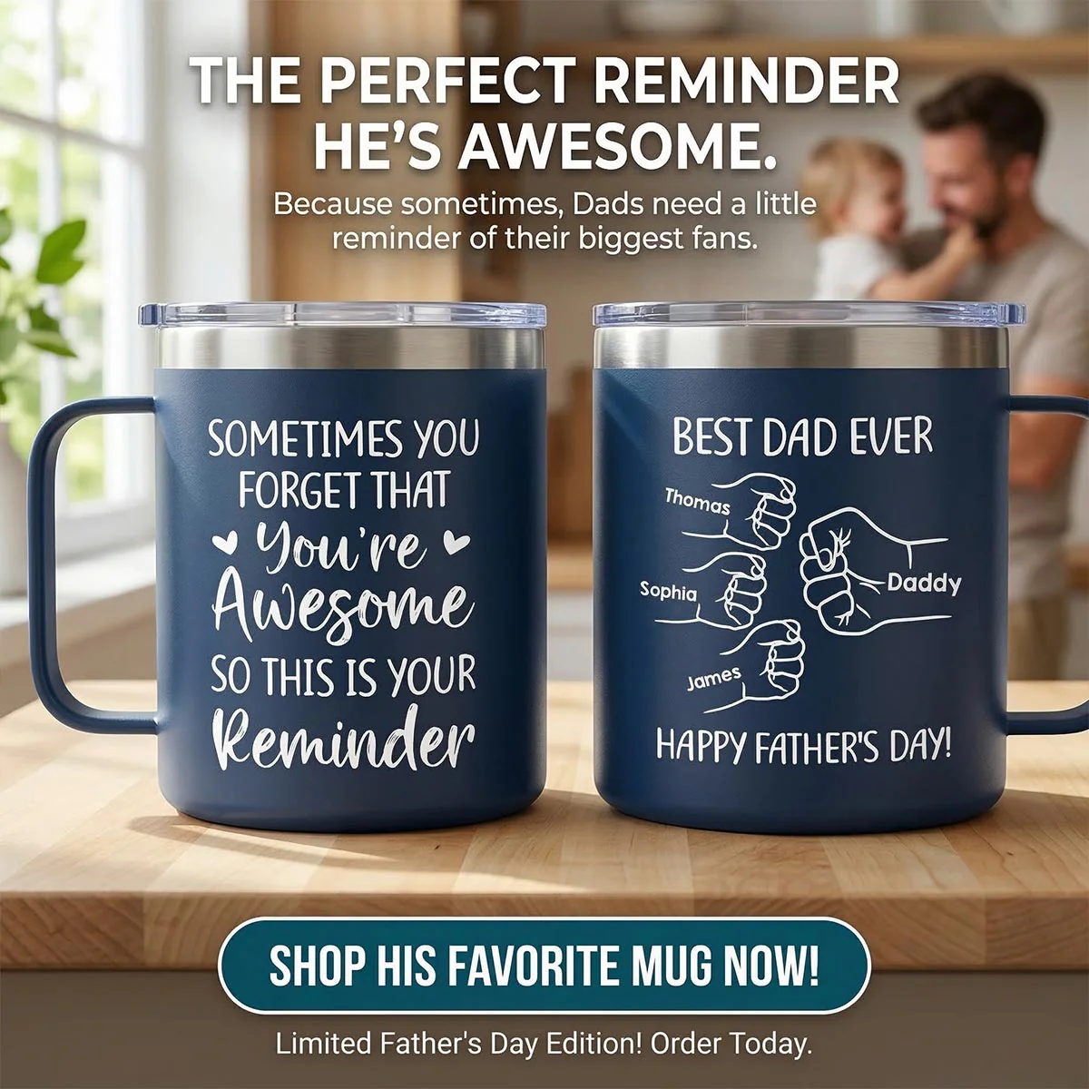 Sometimes You Forget That You're Awesome Best Dad Ever Fist Bumps - Personalized Stainless Steel Tumbler with Handle - Image 12
