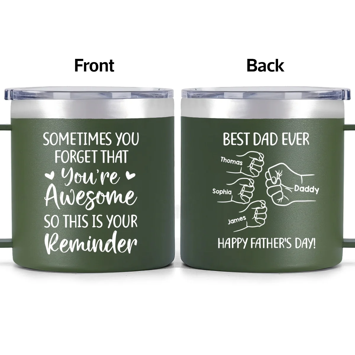 Sometimes You Forget That You're Awesome Best Dad Ever Fist Bumps - Personalized Stainless Steel Tumbler with Handle - Image 14