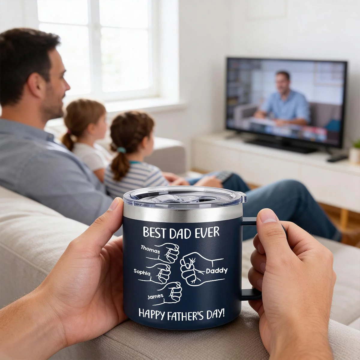 Sometimes You Forget That You're Awesome Best Dad Ever Fist Bumps - Personalized Stainless Steel Tumbler with Handle - Image 6