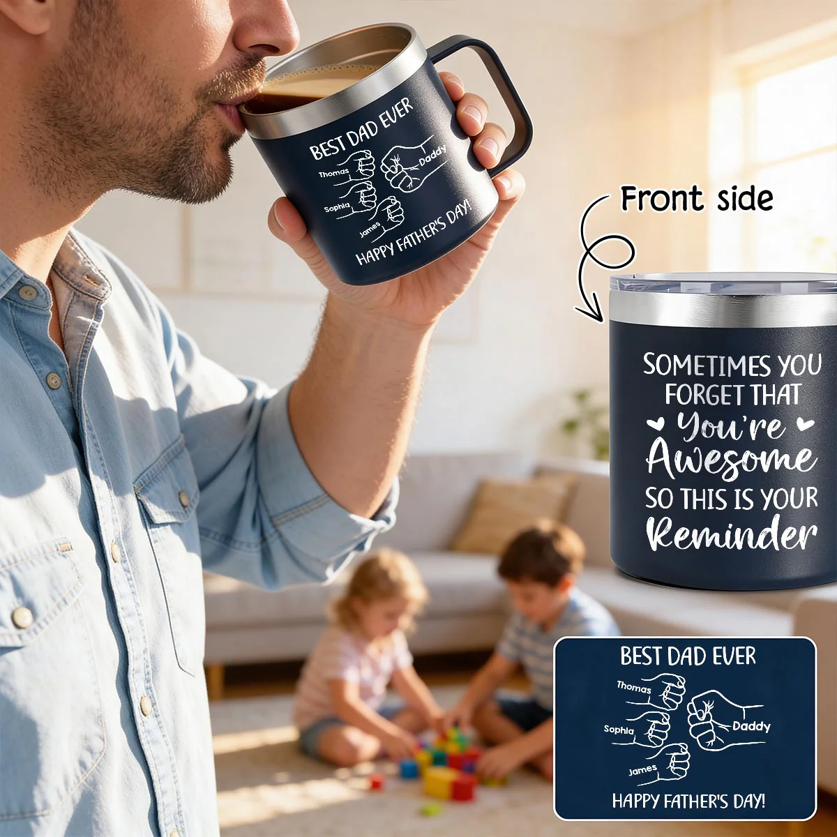 Sometimes You Forget That You're Awesome Best Dad Ever Fist Bumps - Personalized Stainless Steel Tumbler with Handle - Image 7