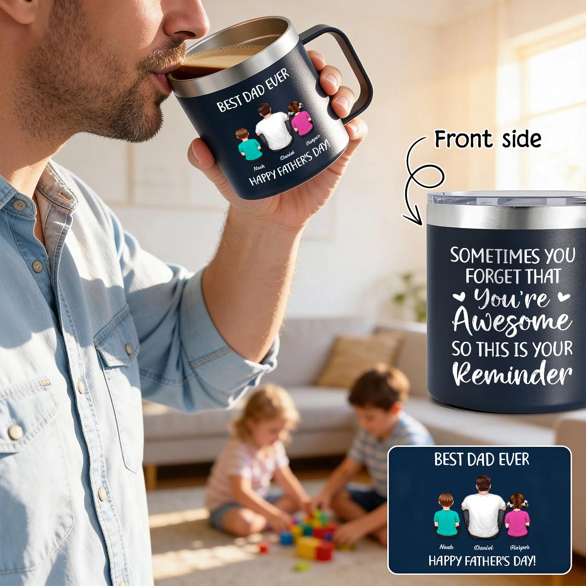 Sometimes You Forget That You're Awesome Best Dad Ever - Personalized Stainless Steel Tumbler with Handle - Image 10