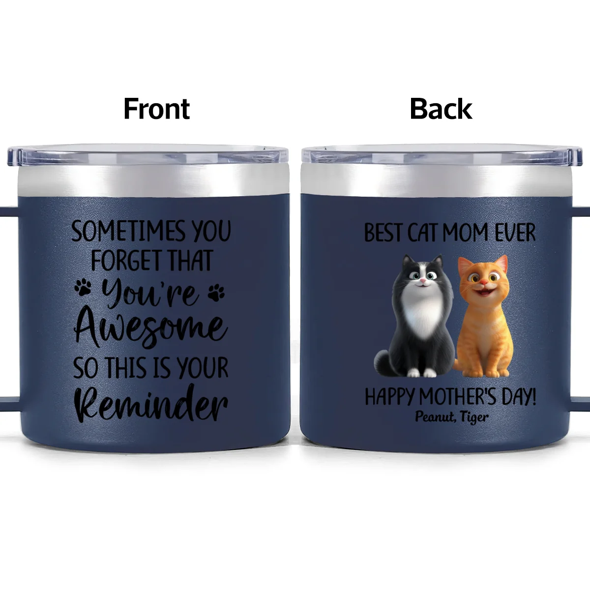 Sometimes You Forget That You're Awesome Cat Mom - Personalized Stainless Steel Tumbler with Handle - Mother's Day Gift For Cat Lovers - Image 13