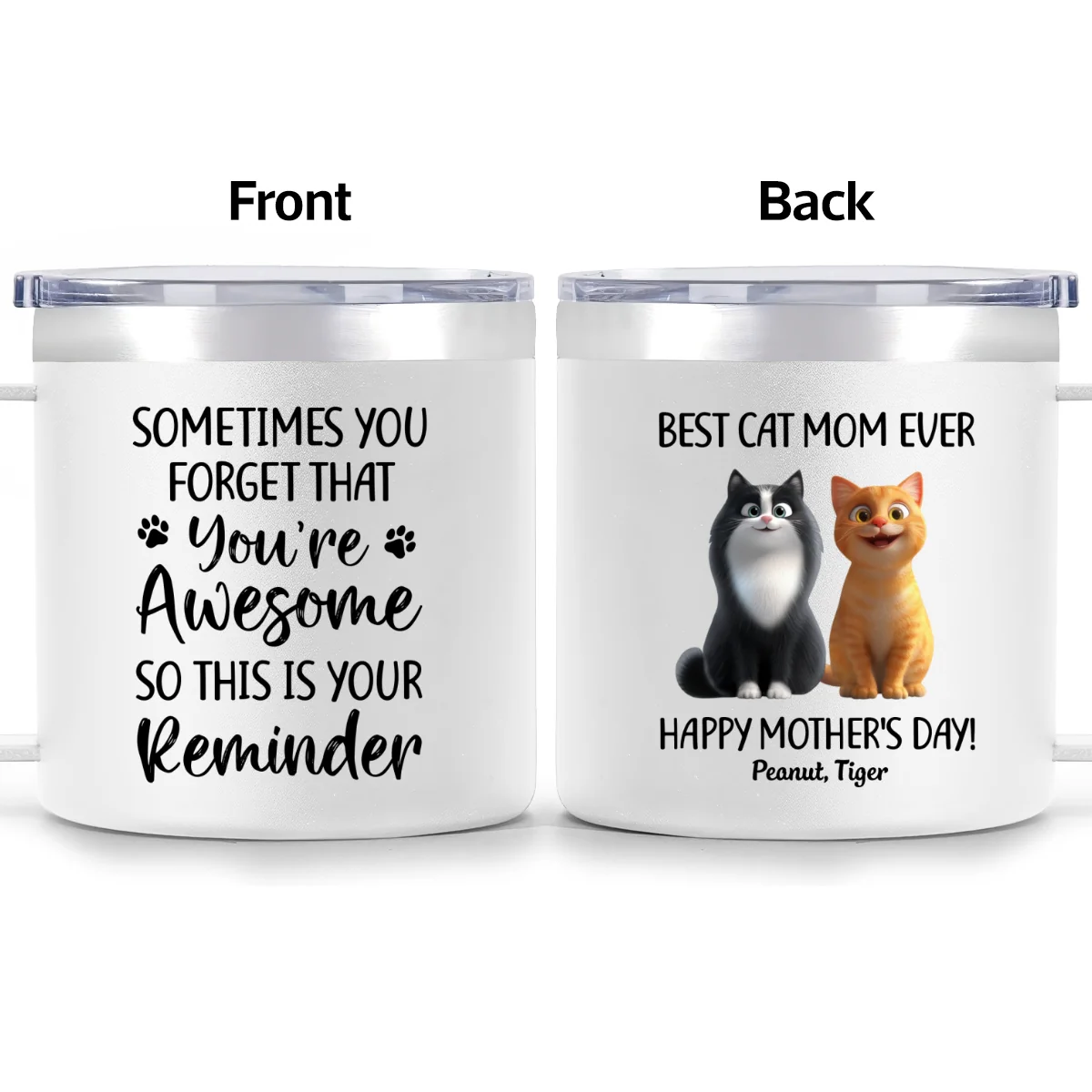 Sometimes You Forget That You're Awesome Cat Mom - Personalized Stainless Steel Tumbler with Handle - Mother's Day Gift For Cat Lovers - Image 15