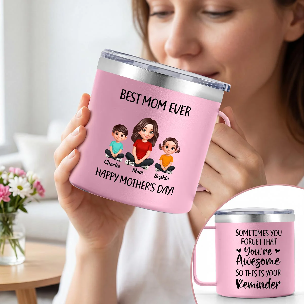 Sometimes You Forget That You're Awesome Mom - Personalized Stainless Steel Tumbler with Handle - Mother's Day Gift For Mom Grandma - Image 10