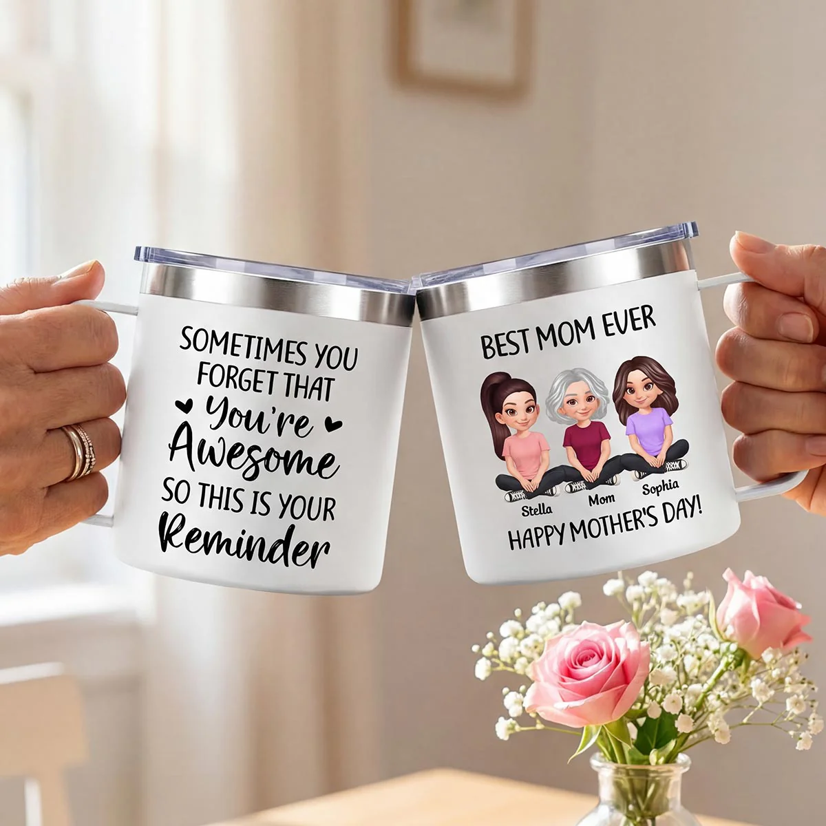 Sometimes You Forget That You're Awesome Mom - Personalized Stainless Steel Tumbler with Handle - Mother's Day Gift For Mom Grandma - Image 11