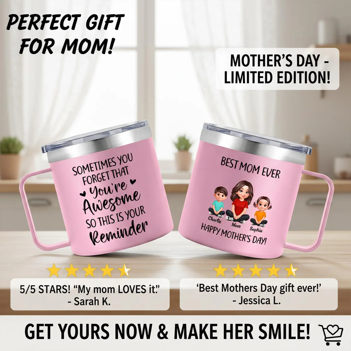 Sometimes You Forget That You're Awesome Mom - Personalized Stainless Steel Tumbler with Handle - Mother's Day Gift For Mom Grandma - Image 12