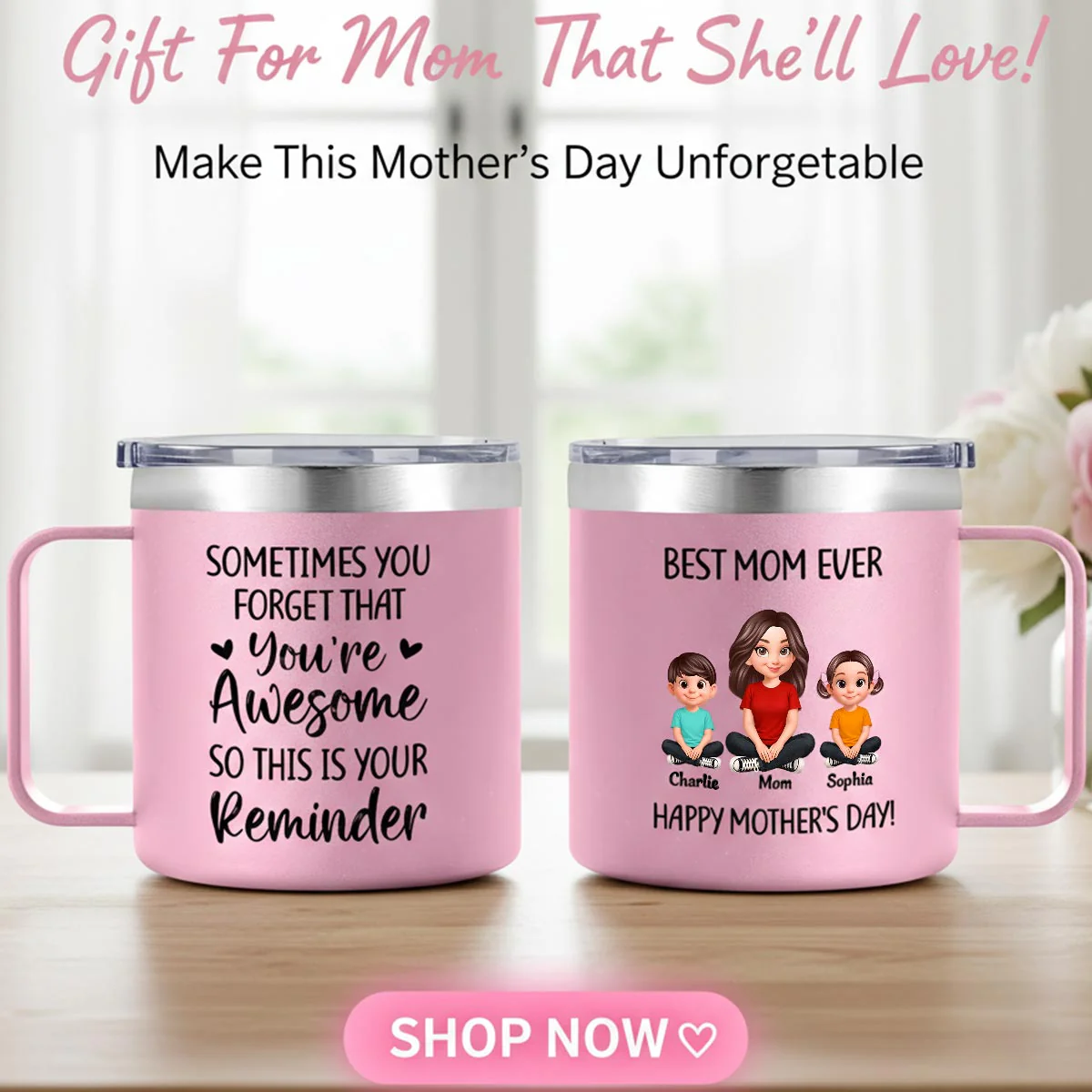 Sometimes You Forget That You're Awesome Mom - Personalized Stainless Steel Tumbler with Handle - Mother's Day Gift For Mom Grandma - Image 13