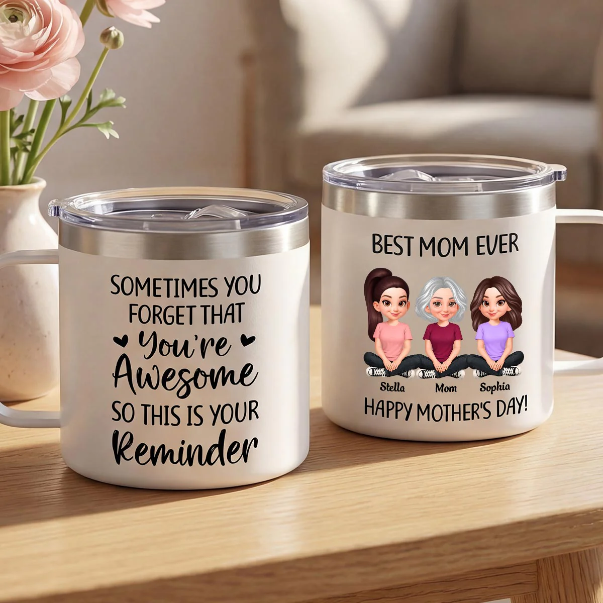 Sometimes You Forget That You're Awesome Mom - Personalized Stainless Steel Tumbler with Handle - Mother's Day Gift For Mom Grandma - Image 8