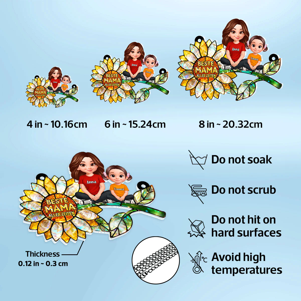 Sonnenblumen-Mama mit Kindern – Personalisierter Suncatcher fürs Fenster – Liebevolles Muttertagsgeschenk für Mama oder Ehefrau - Image 8
