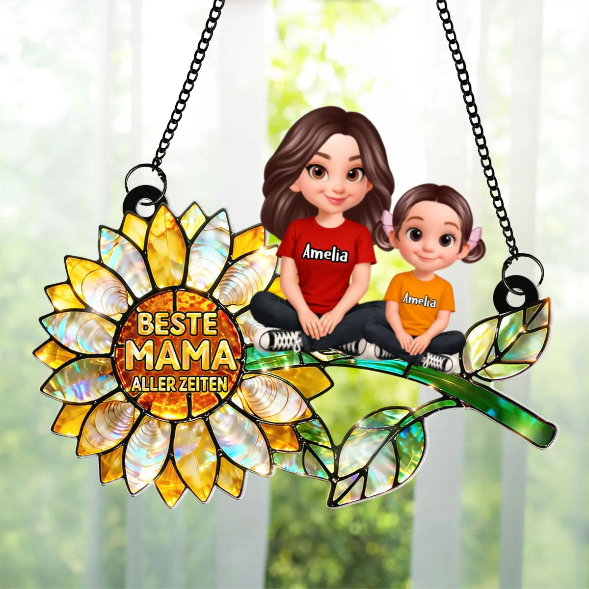 Sonnenblumen-Mama mit Kindern – Personalisierter Suncatcher fürs Fenster – Liebevolles Muttertagsgeschenk für Mama oder Ehefrau - Image 9