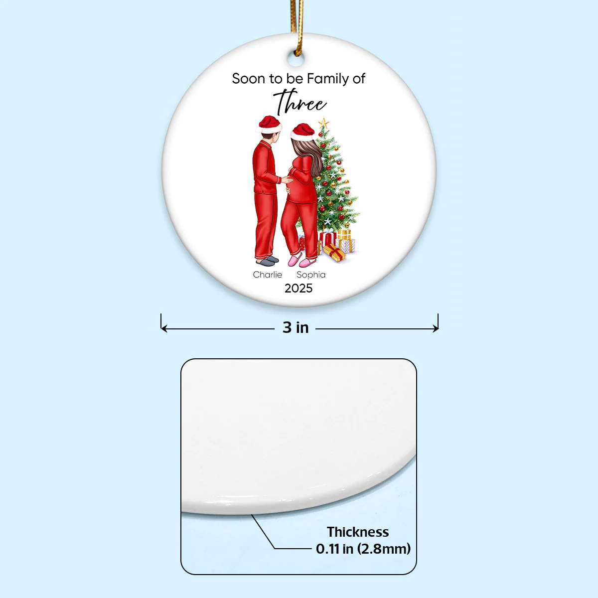 Soon to be Family of 3 Christmas Ornament, Pregnancy Custom Family Ornament, Expecting New Baby Ornament, Mom to be Gift - Image 10