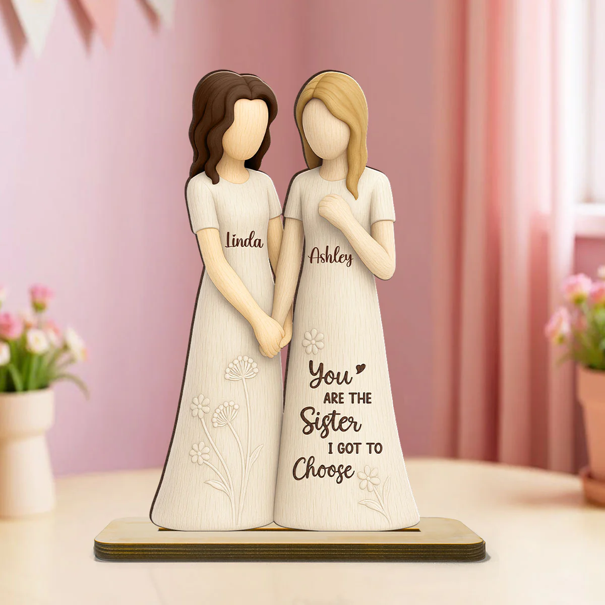 Soul Sister Friendship 3D Effect Personalized Standing Wooden Plaque, Gifts for Best Friend, Bestie Birthday Gift