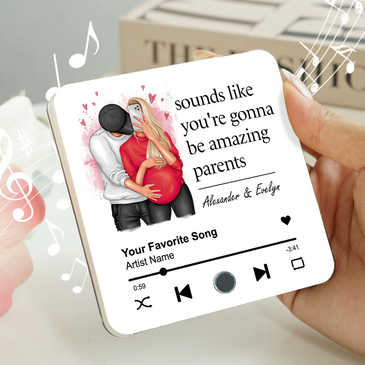 Sounds Like You're Gonna Be Amazing Parents Personalized Music Fridge Magnet, Perfect Gift For Pregnant Wife, Custom Favorite Song As Messages - Image 4