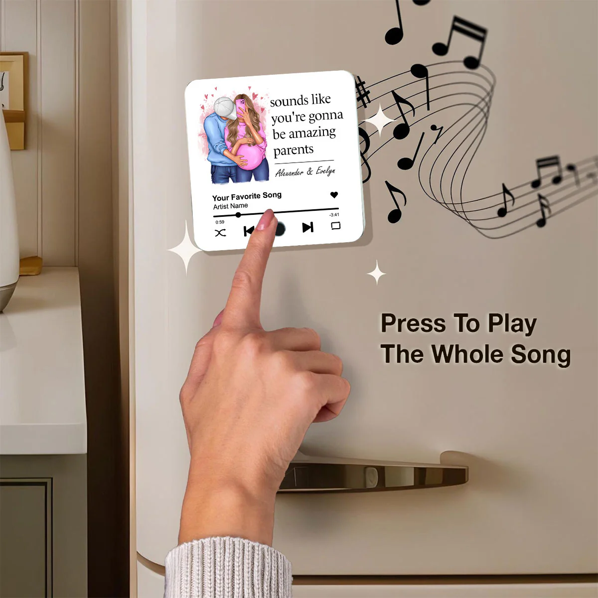 Sounds Like You're Gonna Be Amazing Parents Personalized Music Fridge Magnet, Perfect Gift For Pregnant Wife, Custom Favorite Song As Messages - Image 7