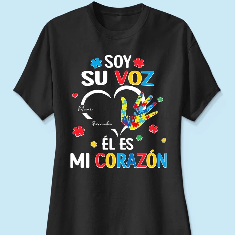 Soy Su Voz Él Es Mi Corazón I'm His Voice He's My Heart - Personalized Shirt - Spanish Ver Autism Awareness - Image 17